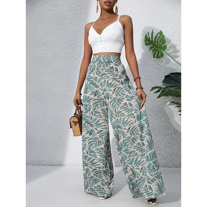Palazzo Pants For Women Casual High Waist Printed Wide Leg Pant Trendy Boho Trousers Fashion Beach Outfits