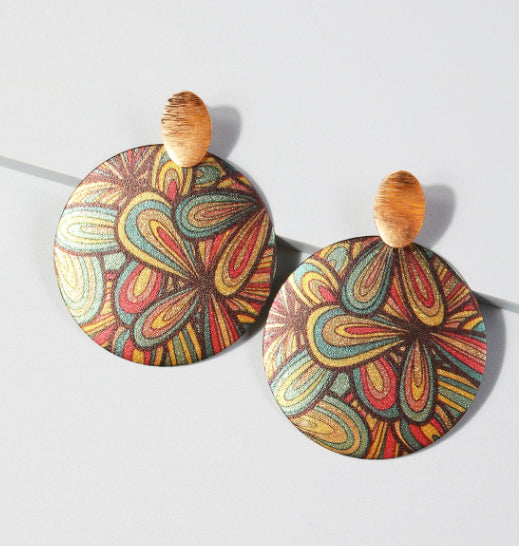 Fashion Retro Geometric PU Female Dangle Earrings