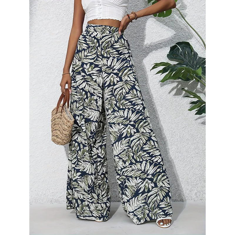 Palazzo Pants For Women Casual High Waist Printed Wide Leg Pant Trendy Boho Trousers Fashion Beach Outfits